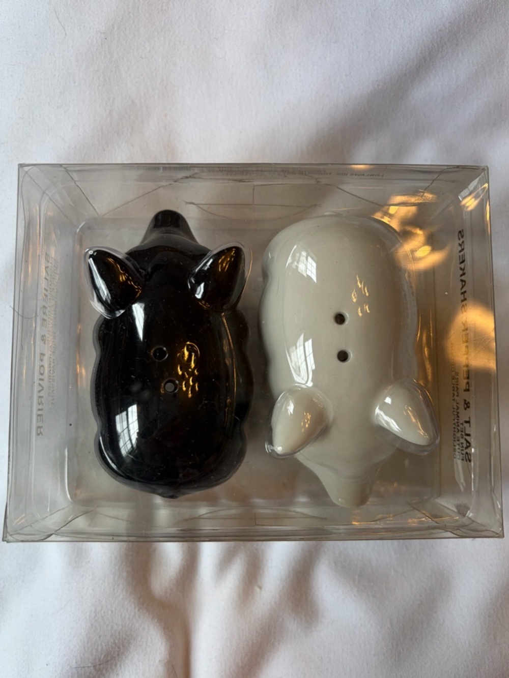 Black and White Pig Salt and Pepper Shakers - Ceramic Set